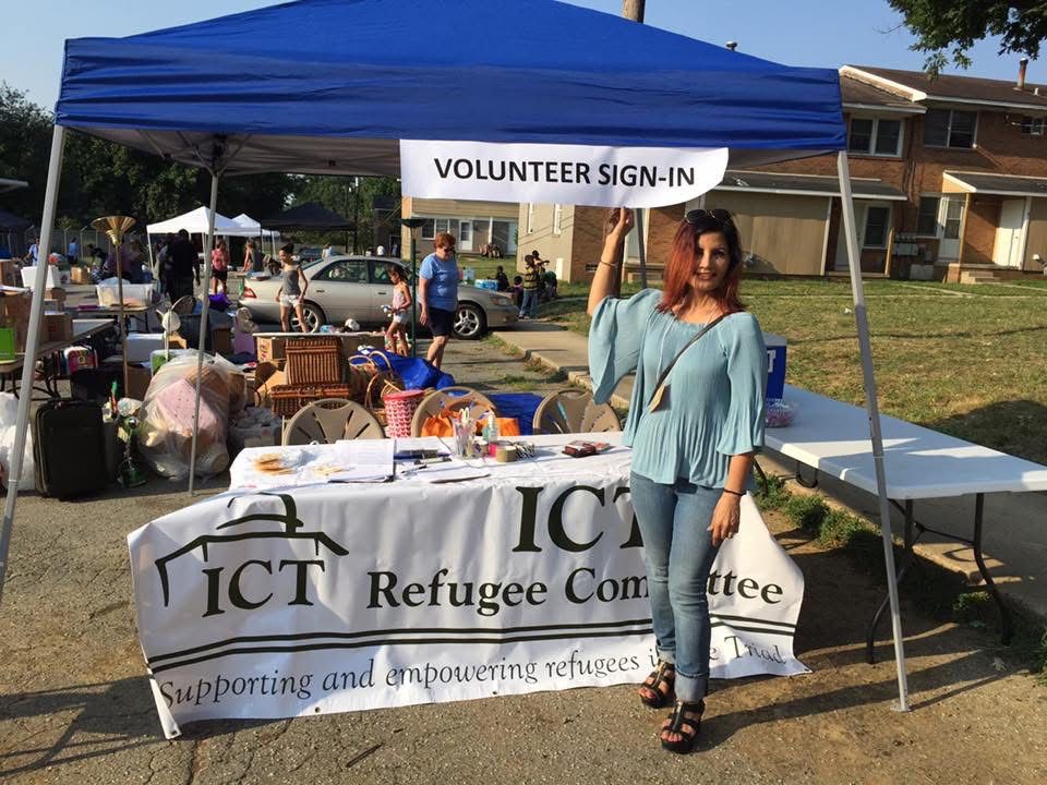 Dr. Samira Khan at ICT Refugee Committee volunteer booth